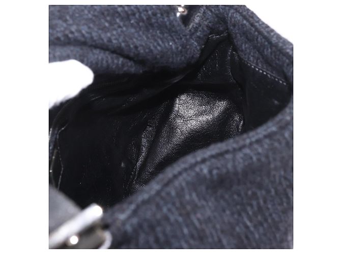 FENDI Mamma Baguette Shoulder Bag Wool Navy Silver - vista 22