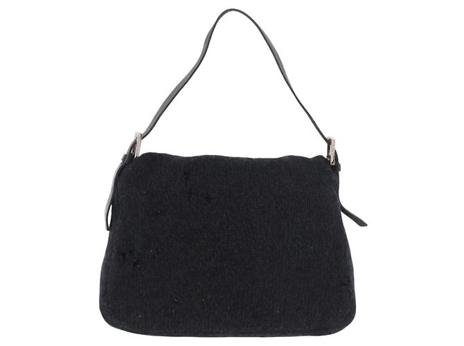 FENDI Mamma Baguette Shoulder Bag Wool Navy Silver - vista 3