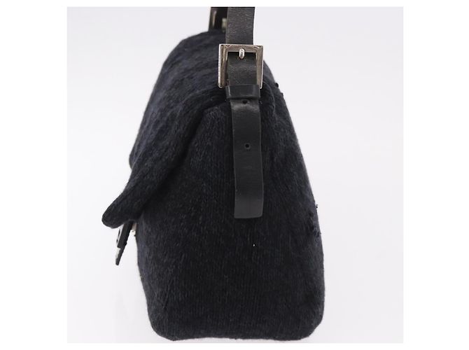 FENDI Mamma Baguette Shoulder Bag Wool Navy Silver - vista 5