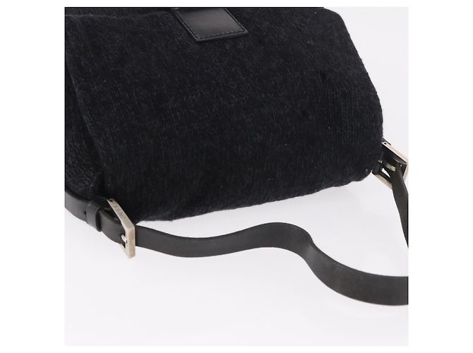 FENDI Mamma Baguette Shoulder Bag Wool Navy Silver - vista 7