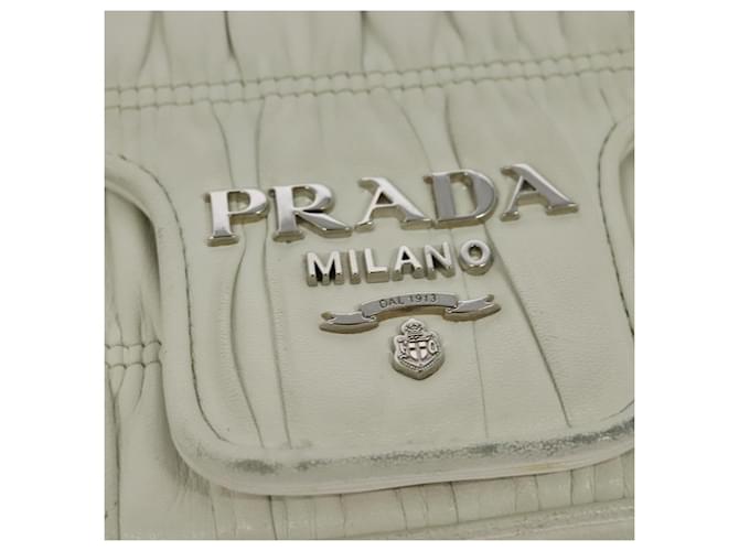 PRADA Gathered Chain Shoulder Bag Leather White Silver - vista 10