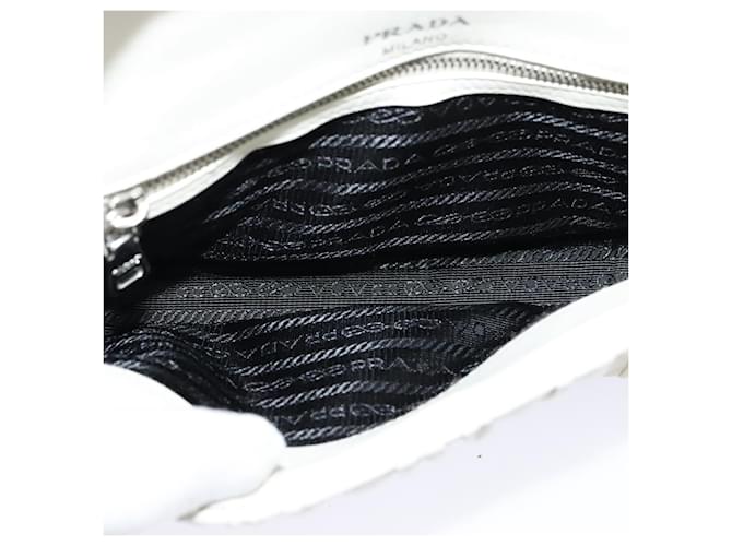 PRADA Gathered Chain Shoulder Bag Leather White Silver - vista 11