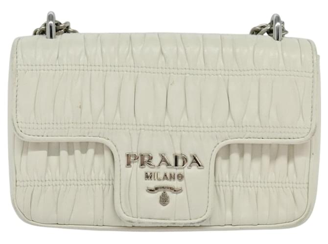 PRADA Gathered Chain Shoulder Bag Leather White Silver - vista 13
