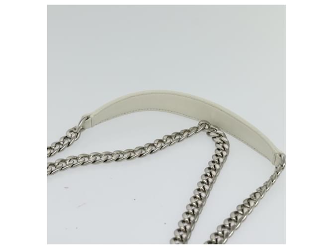 PRADA Gathered Chain Shoulder Bag Leather White Silver - vista 14
