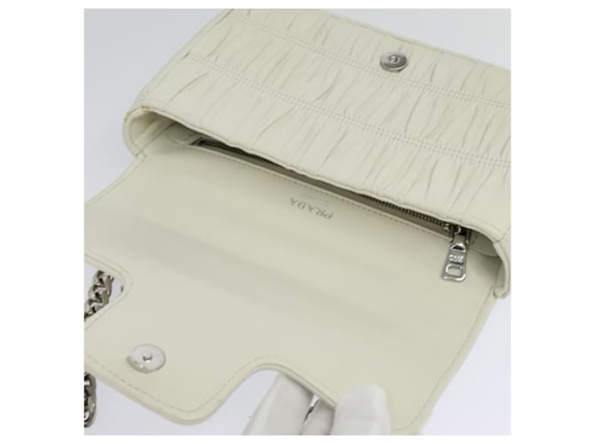 PRADA Gathered Chain Shoulder Bag Leather White Silver - vista 18