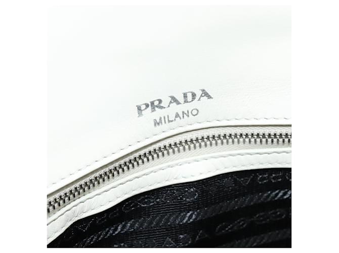 PRADA Gathered Chain Shoulder Bag Leather White Silver - vista 19