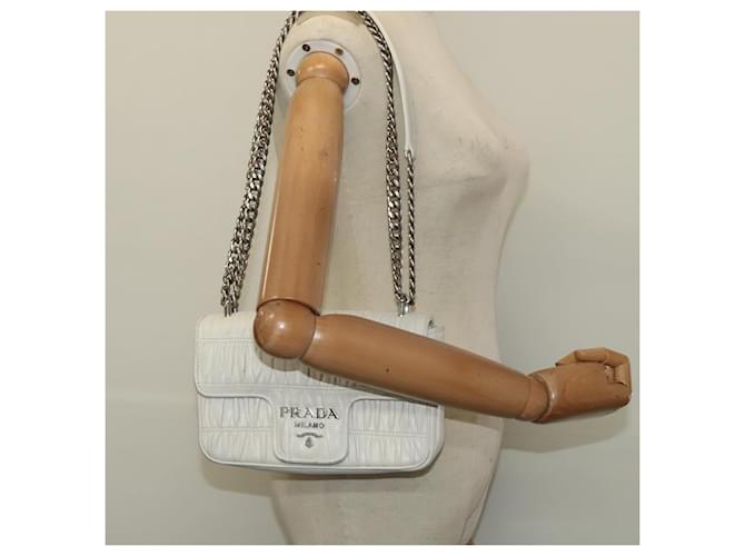 PRADA Gathered Chain Shoulder Bag Leather White Silver - vista 23