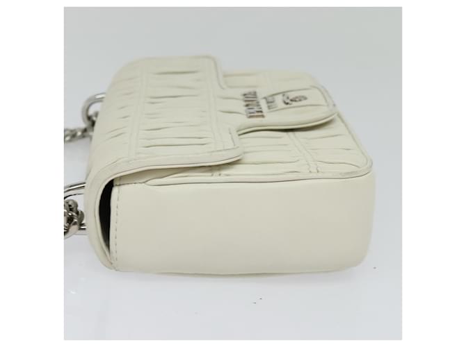 PRADA Gathered Chain Shoulder Bag Leather White Silver - vista 3
