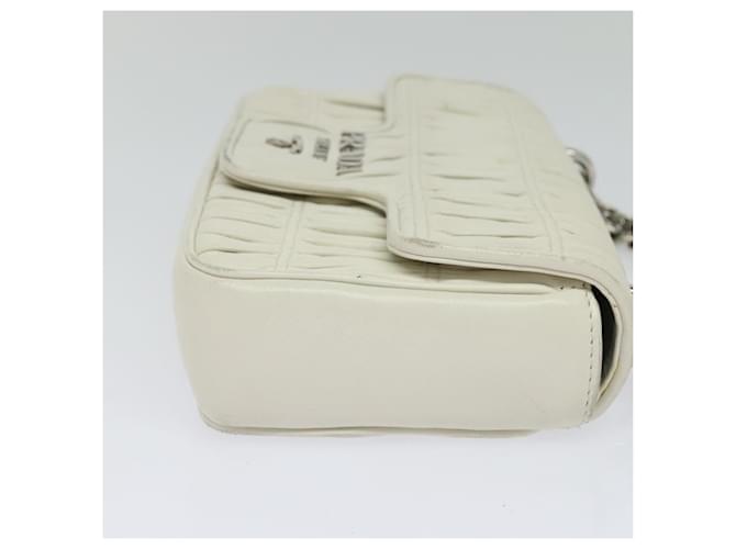 PRADA Gathered Chain Shoulder Bag Leather White Silver - vista 4