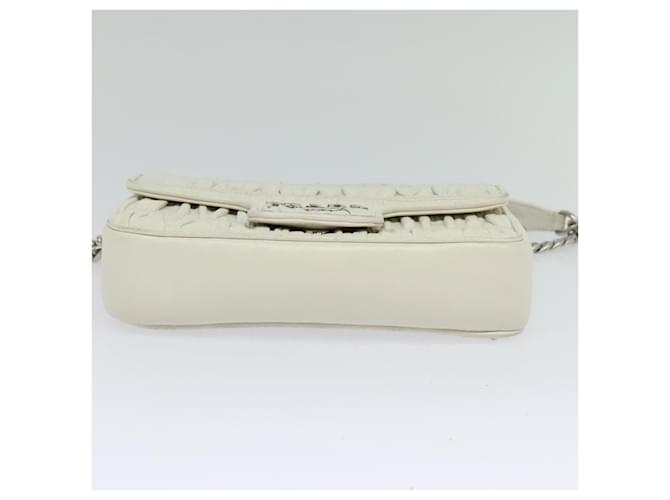 PRADA Gathered Chain Shoulder Bag Leather White Silver - vista 5