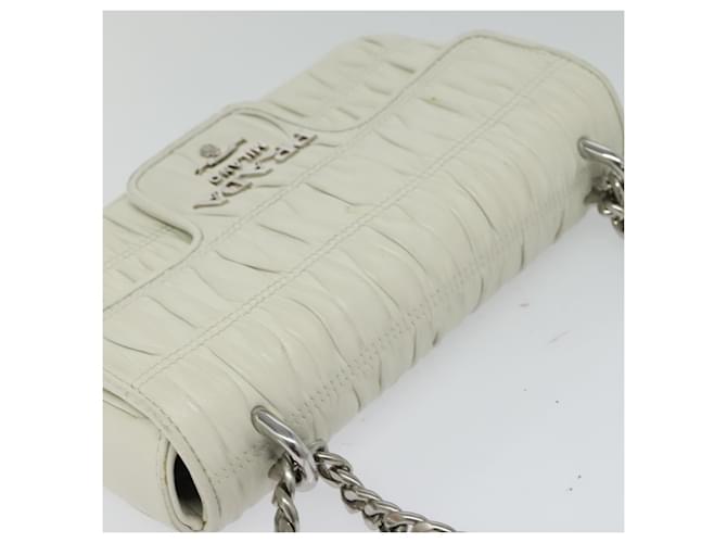 PRADA Gathered Chain Shoulder Bag Leather White Silver - vista 6