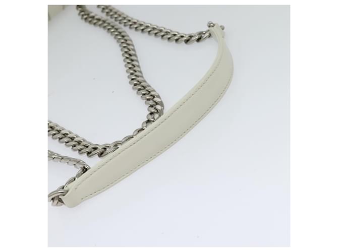 PRADA Gathered Chain Shoulder Bag Leather White Silver - vista 7