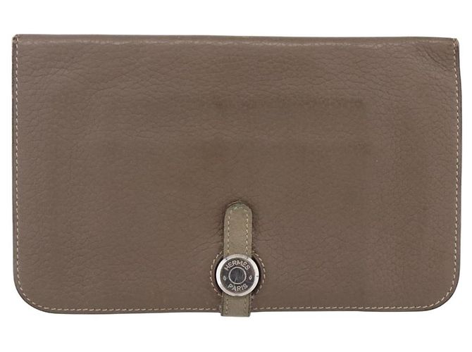 Hermès HERMES Dogon Duo GM Wallet Leather Gray - vista 13