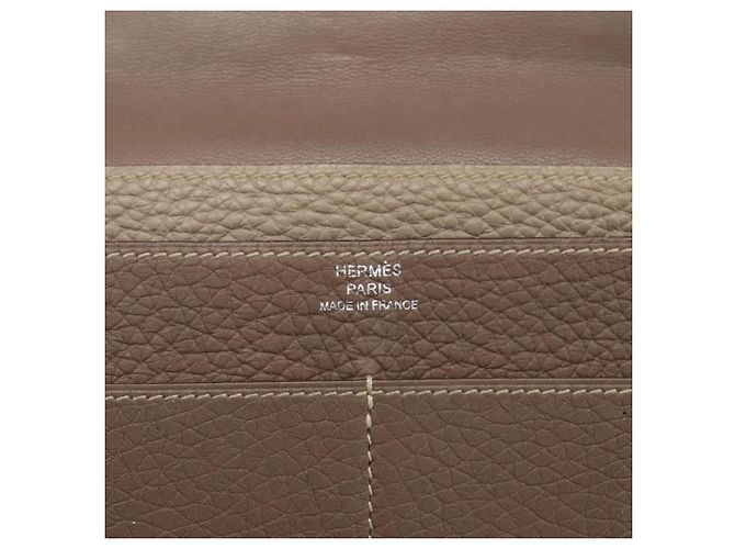 Hermès HERMES Dogon Duo GM Wallet Leather Gray - vista 17