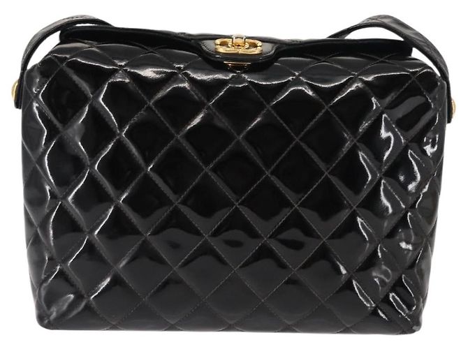 CHANEL Matelasse Shoulder Bag Patent leather Black Gold CC - vista 13