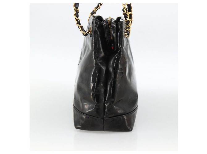 CHANEL Chain Tote Bag Patent Leather Black Gold CC - vista 4
