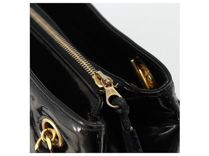 CHANEL Chain Tote Bag Patent Leather Black Gold CC - vista 9