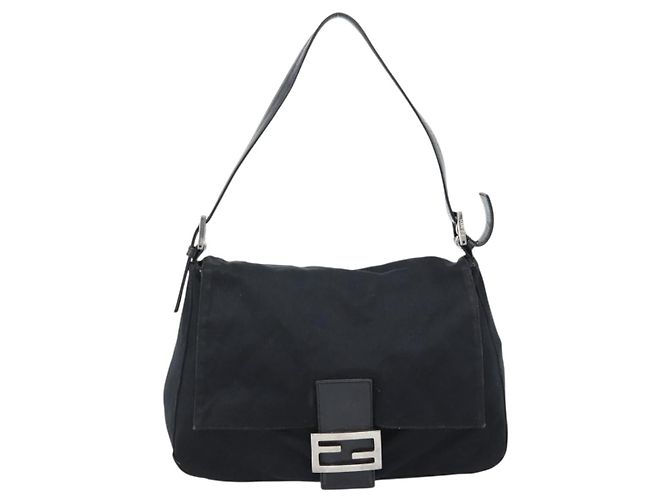 FENDI Mamma Baguette Shoulder Bag Cotton Jersey Black Silver - vista 13