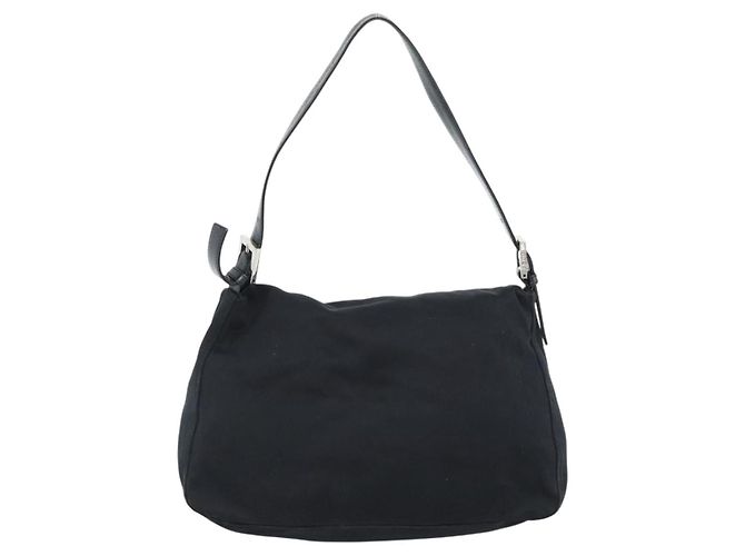 FENDI Mamma Baguette Shoulder Bag Cotton Jersey Black Silver - vista 2