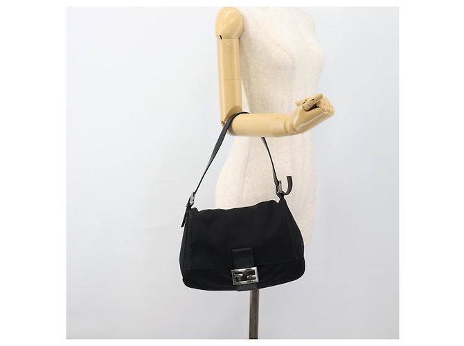 FENDI Mamma Baguette Shoulder Bag Cotton Jersey Black Silver - vista 22