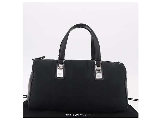 CHANEL Choco Bar Hand Bag Nylon Black Silver CC - view 12