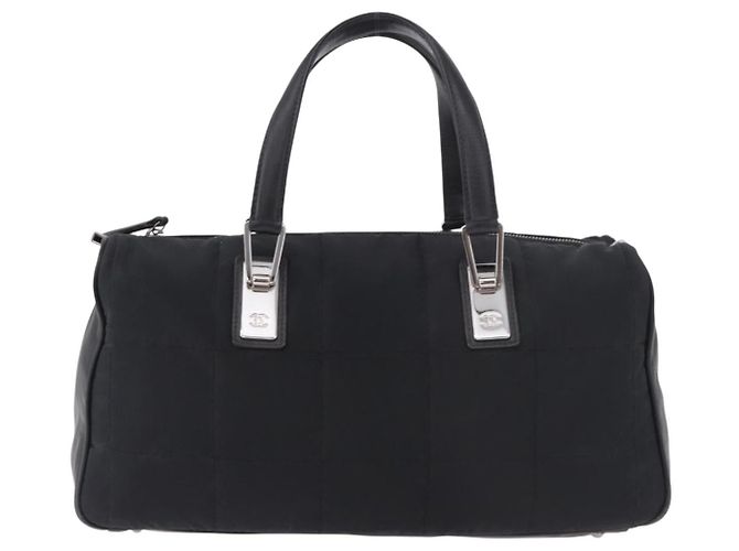 CHANEL Choco Bar Hand Bag Nylon Black Silver CC - view 13