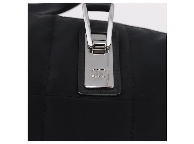 CHANEL Choco Bar Hand Bag Nylon Black Silver CC - view 18