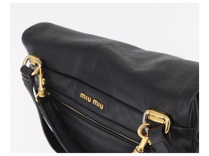 Miu Miu Shoulder Bag Leather 2way Black Gold - vista 6