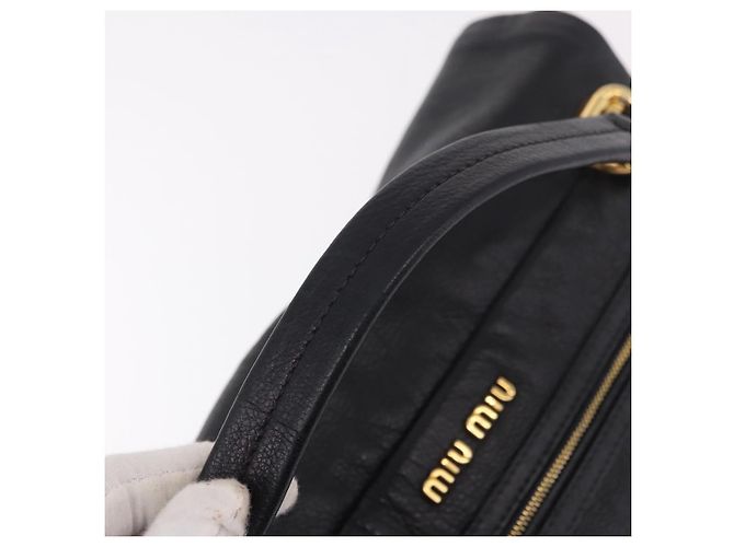 Miu Miu Shoulder Bag Leather 2way Black Gold - vista 7