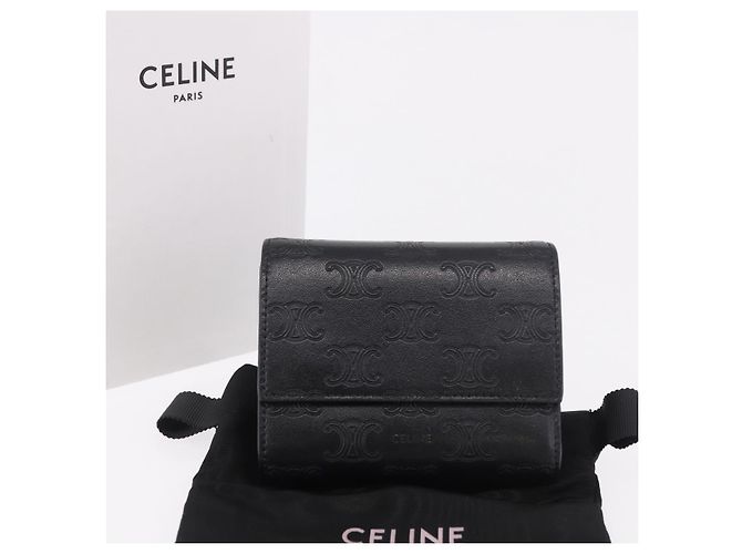 Céline CELINE Triomphe 3 Fold Wallet Leather Black Gold - vista 12