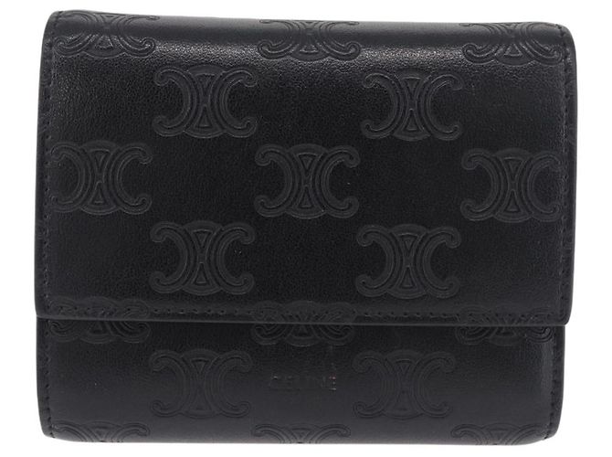 Céline CELINE Triomphe 3 Fold Wallet Leather Black Gold - vista 13