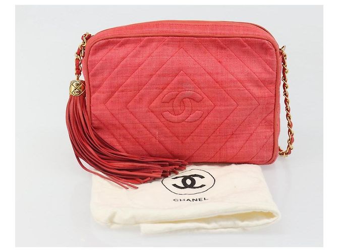 CHANEL Chain Shoulder Bag Canvas Red Gold CC - vista 12