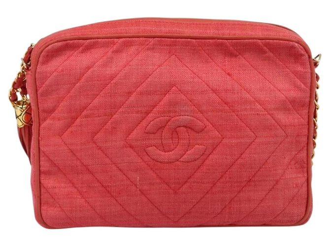 CHANEL Chain Shoulder Bag Canvas Red Gold CC - vista 13