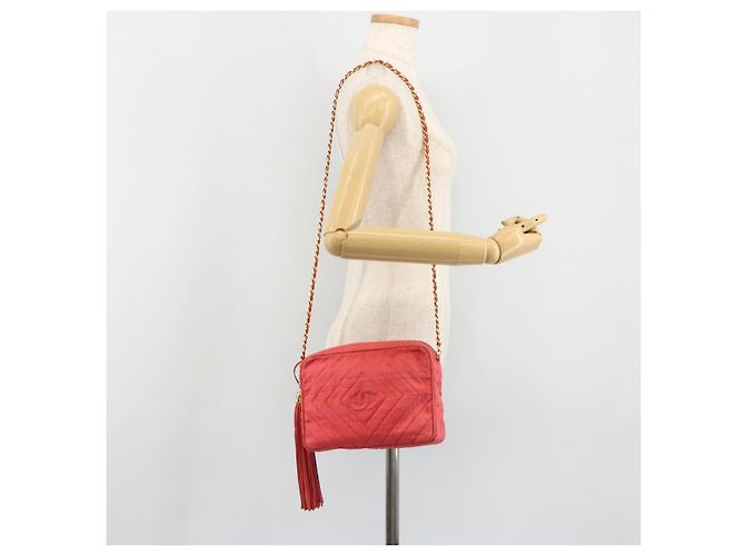CHANEL Chain Shoulder Bag Canvas Red Gold CC - vista 26