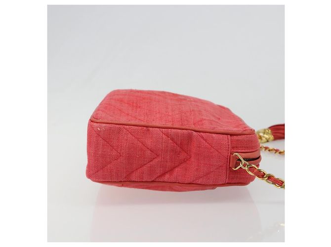 CHANEL Chain Shoulder Bag Canvas Red Gold CC - vista 3