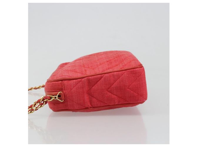 CHANEL Chain Shoulder Bag Canvas Red Gold CC - vista 4