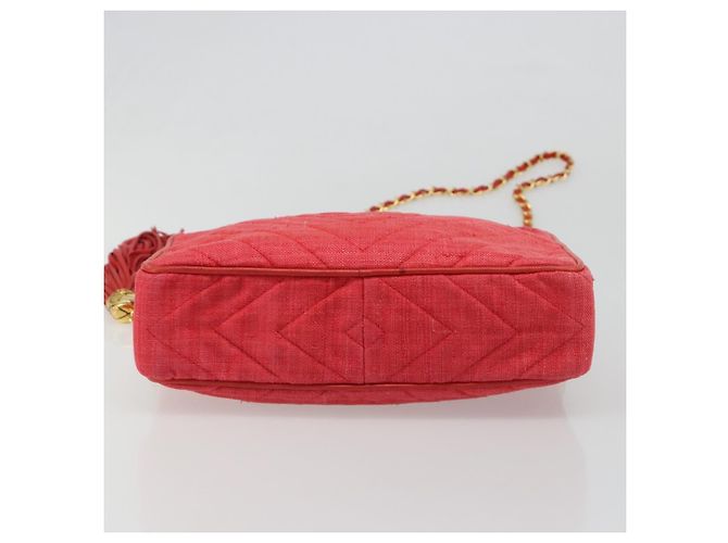 CHANEL Chain Shoulder Bag Canvas Red Gold CC - vista 5