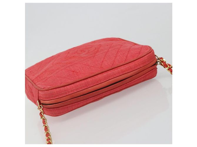 CHANEL Chain Shoulder Bag Canvas Red Gold CC - vista 6