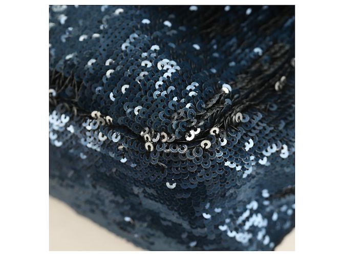 CHANEL Coco Cuba Chain Shoulder Bag Sequin Blue Silver CC - vista 16