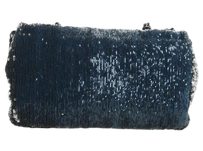 CHANEL Coco Cuba Chain Shoulder Bag Sequin Blue Silver CC - vista 2