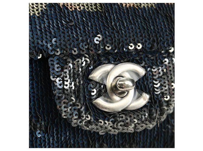 CHANEL Coco Cuba Chain Shoulder Bag Sequin Blue Silver CC - vista 22