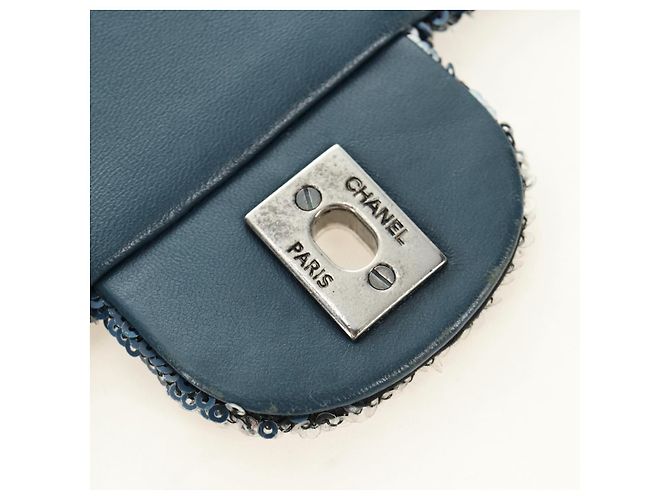 CHANEL Coco Cuba Chain Shoulder Bag Sequin Blue Silver CC - vista 23
