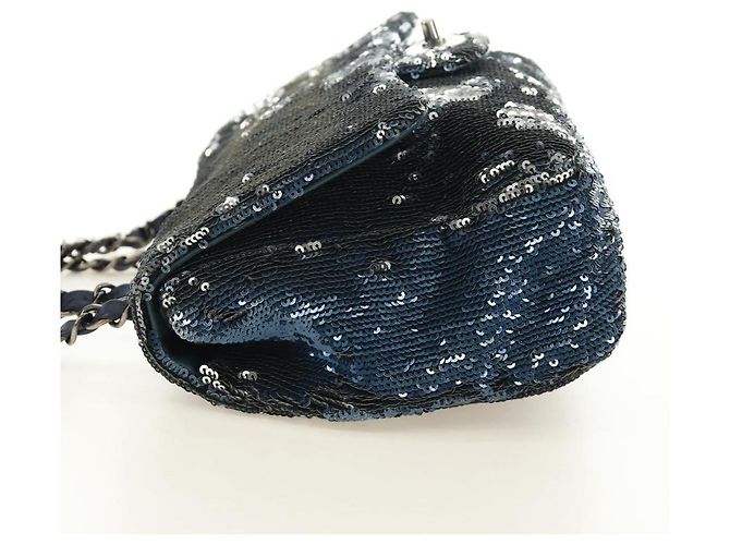CHANEL Coco Cuba Chain Shoulder Bag Sequin Blue Silver CC - vista 3