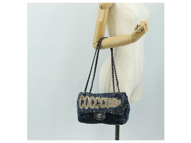 CHANEL Coco Cuba Chain Shoulder Bag Sequin Blue Silver CC - vista 30
