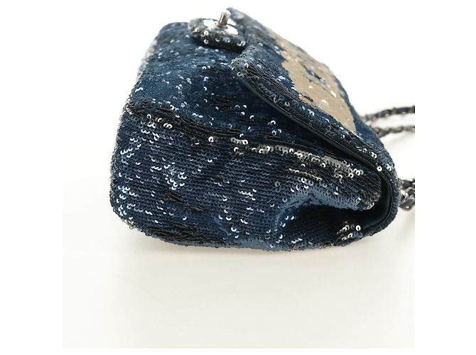 CHANEL Coco Cuba Chain Shoulder Bag Sequin Blue Silver CC - vista 4