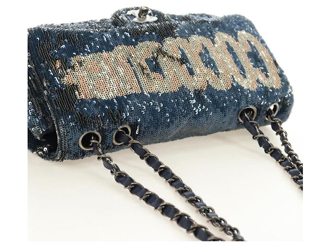 CHANEL Coco Cuba Chain Shoulder Bag Sequin Blue Silver CC - vista 6