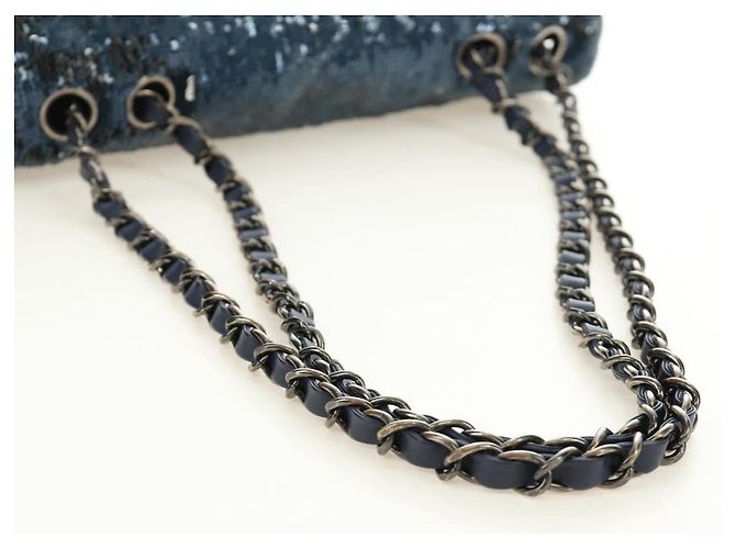 CHANEL Coco Cuba Chain Shoulder Bag Sequin Blue Silver CC - vista 7