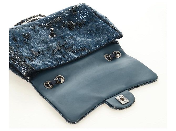 CHANEL Coco Cuba Chain Shoulder Bag Sequin Blue Silver CC - vista 9