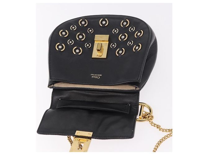 Chloé Chloe Drew Chain Shoulder Bag Leather Black Gold - vista 10