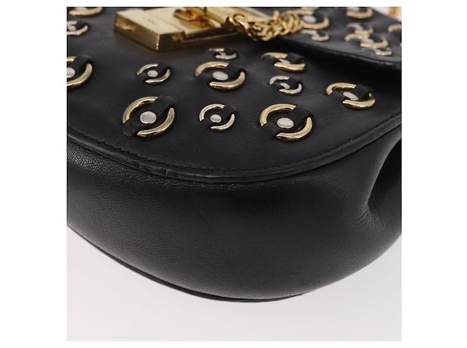 Chloé Chloe Drew Chain Shoulder Bag Leather Black Gold - vista 14